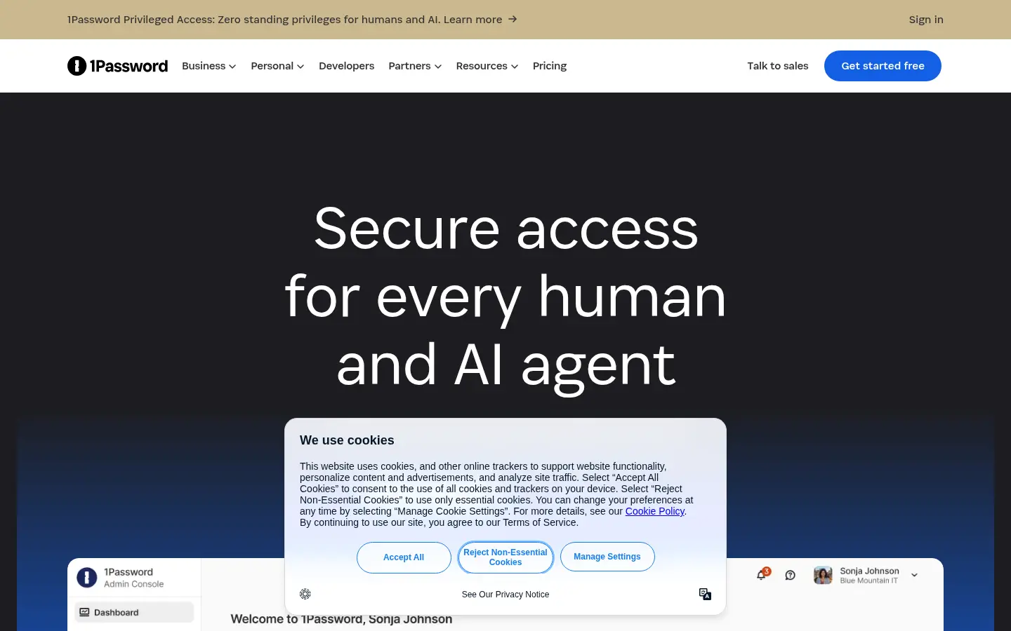 1Password homepage, landing page design by 1Password