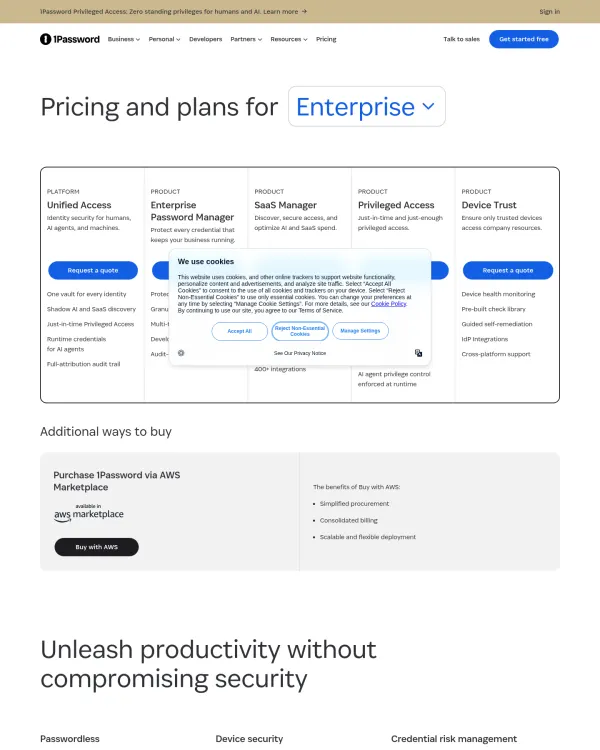 1Password pricing page, design by 1Password