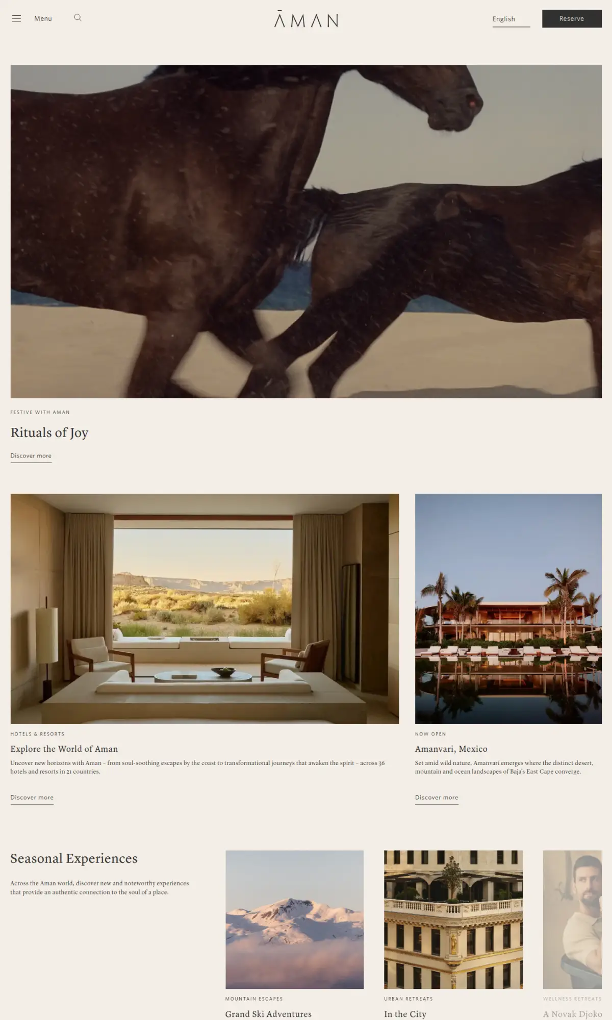 Aman homepage, the page as you scroll