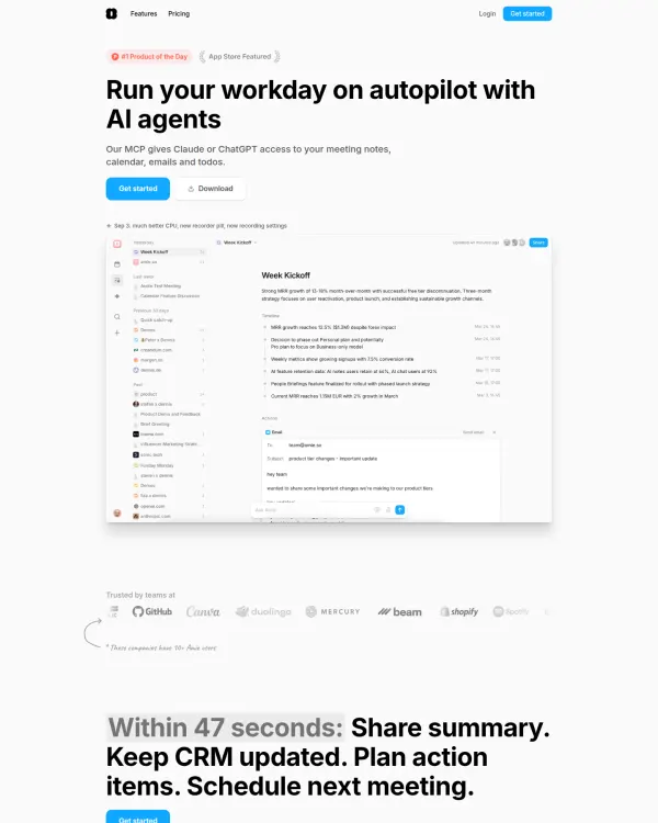 Amie app site, design by Amie
