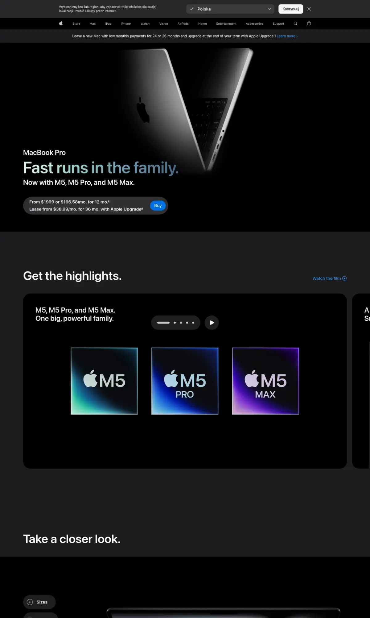 Apple MacBook Pro product page, the page as you scroll