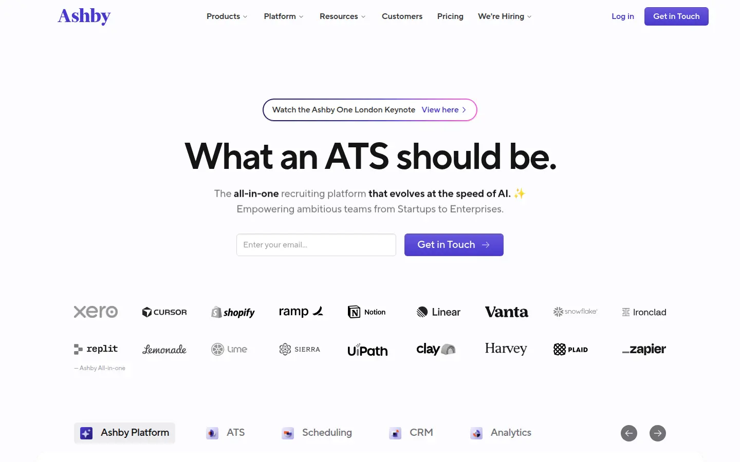 Ashby homepage, first screen, design by Ashby