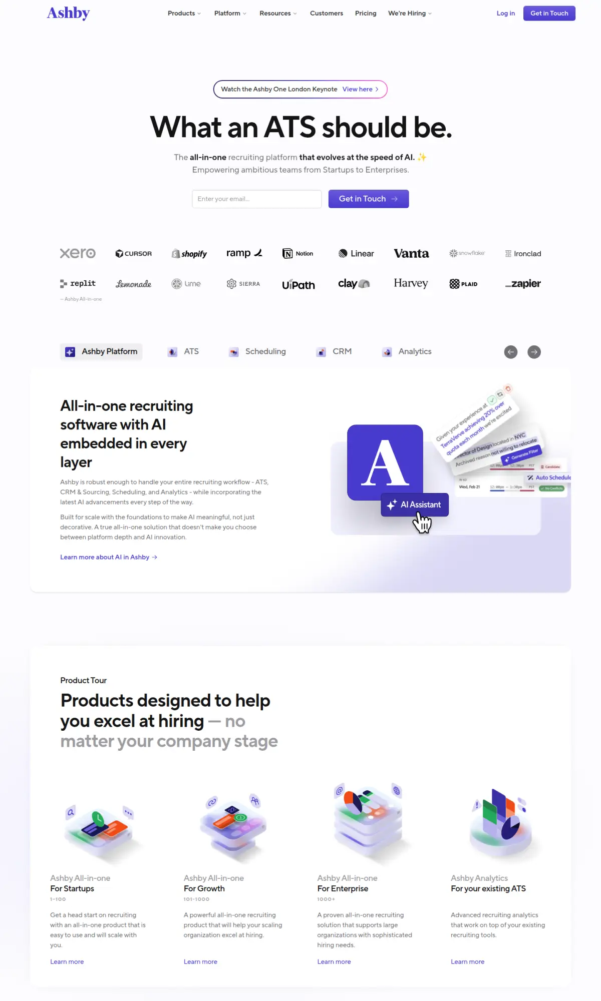 Ashby homepage, the page as you scroll