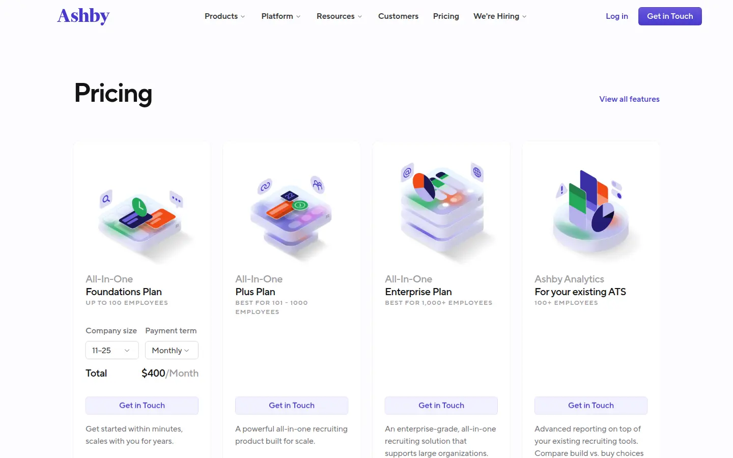Ashby pricing page, first screen, design by Ashby