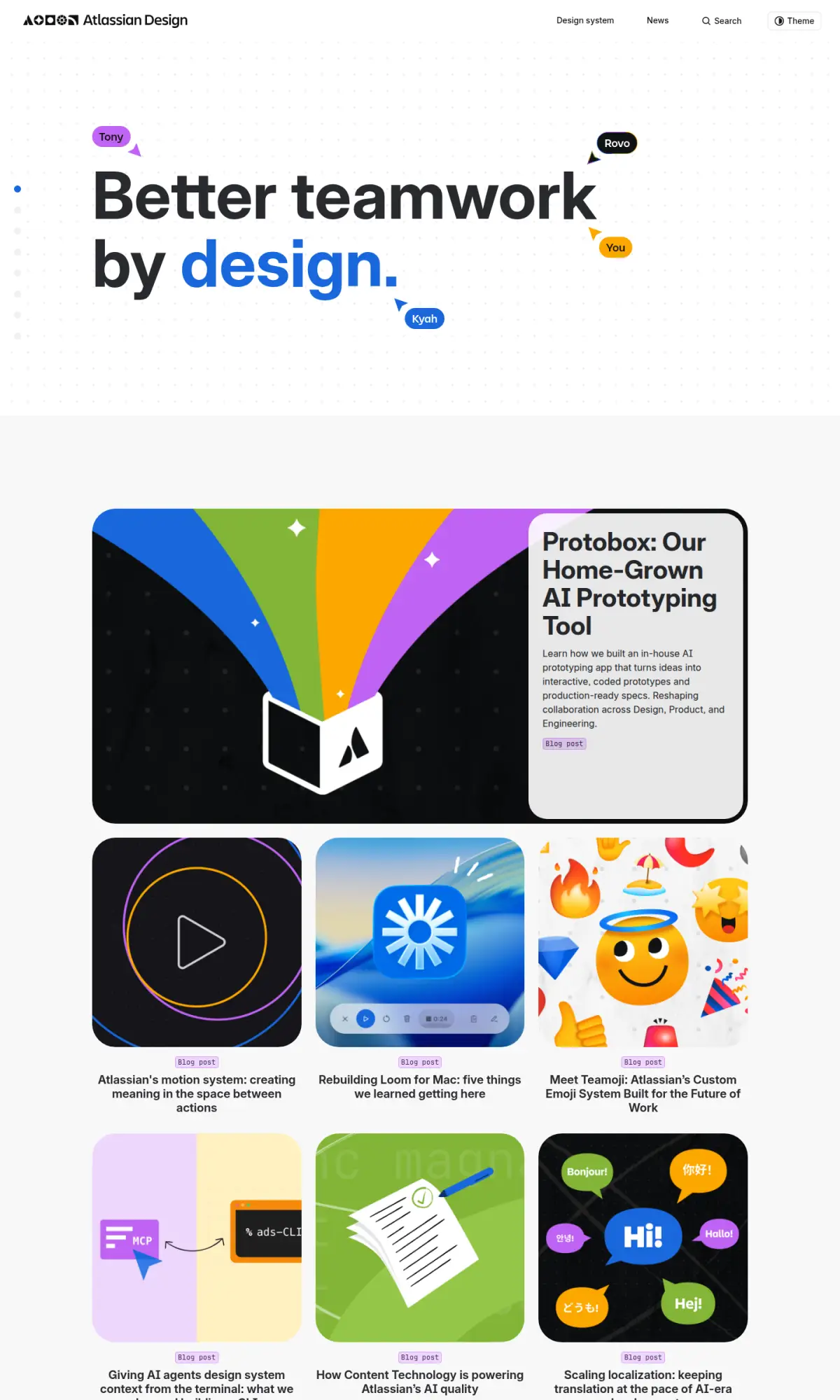 Atlassian Design System, the page as you scroll