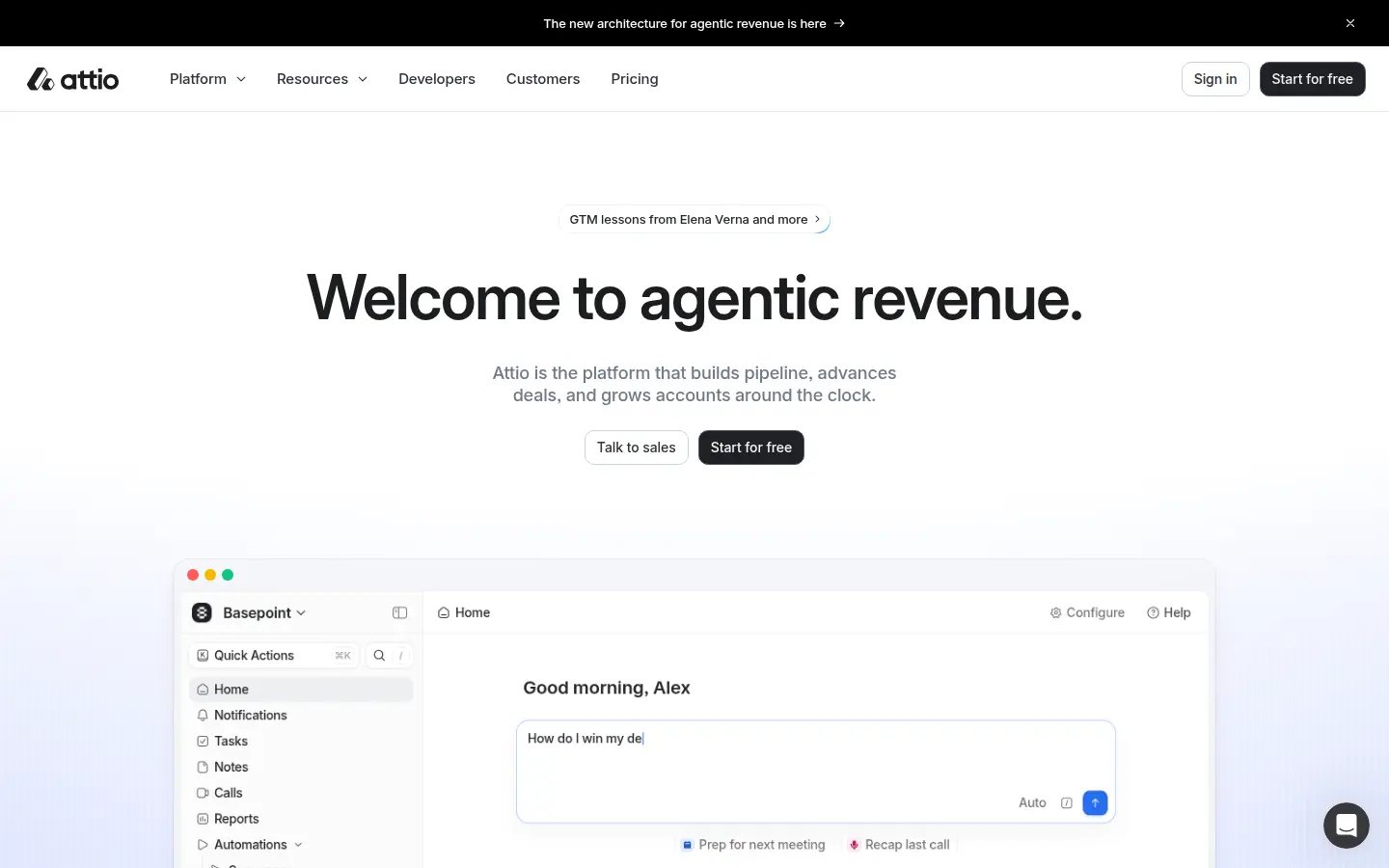 Attio homepage, first screen, design by Attio