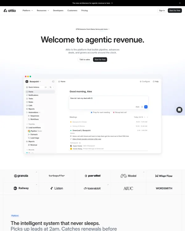 Attio homepage, design by Attio