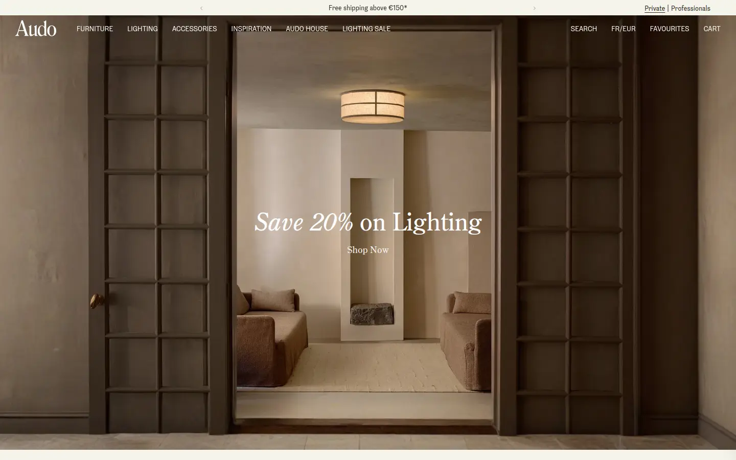 Audo Copenhagen homepage, first screen, design by Audo Copenhagen