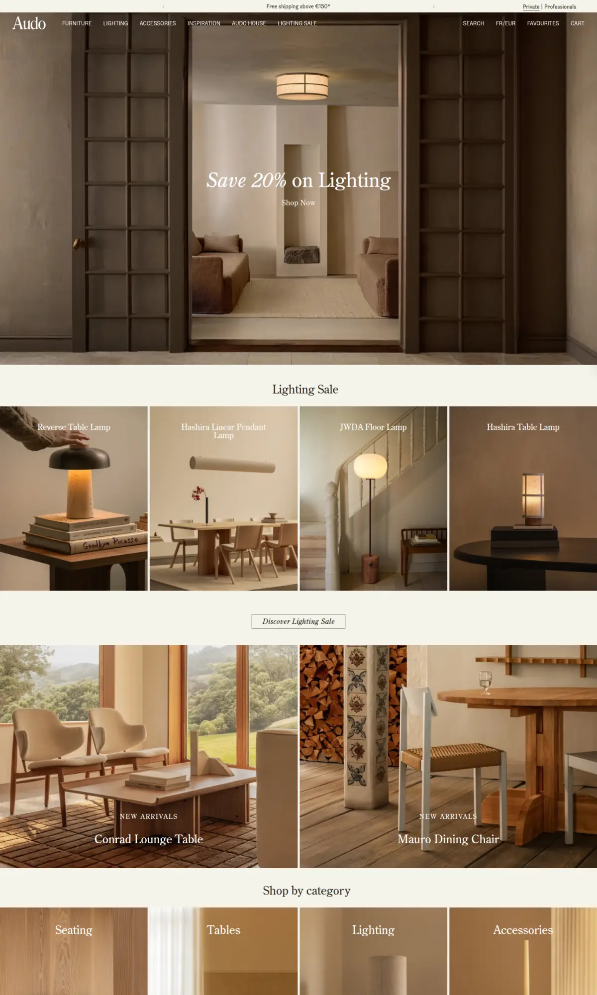 Audo Copenhagen homepage, the page as you scroll