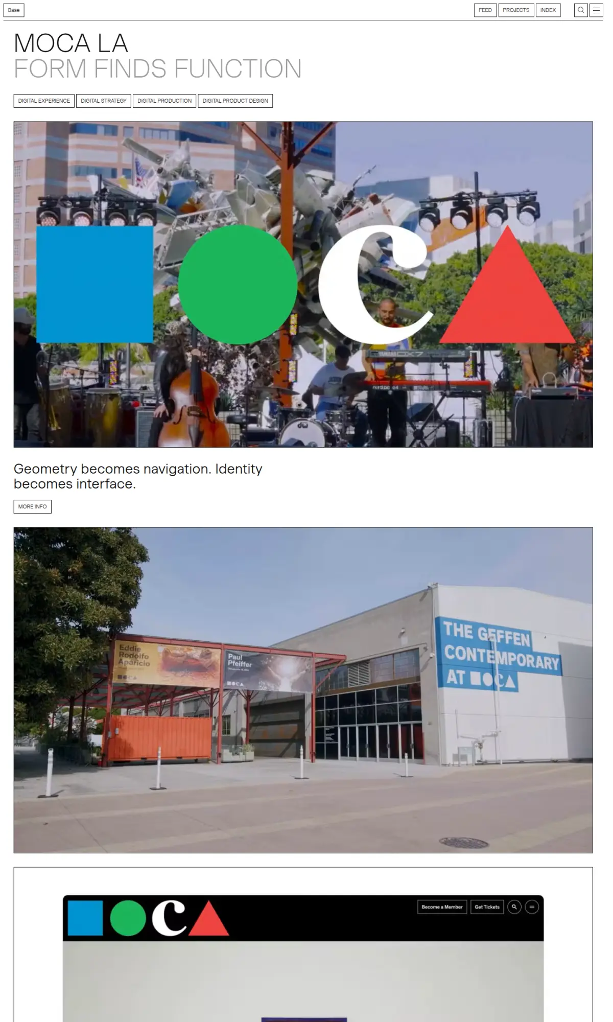 MOCA identity by Base Design, the page as you scroll