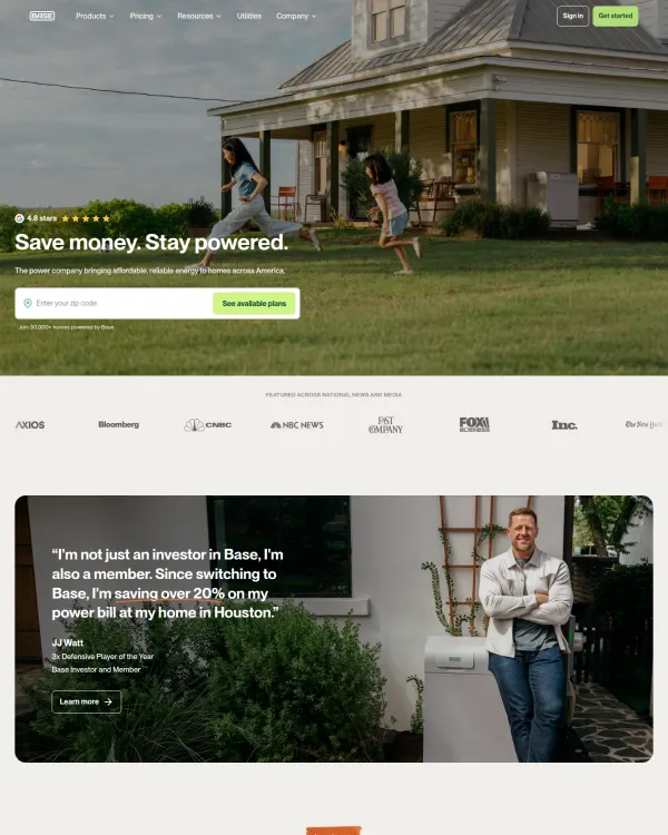 Base Power homepage, design by Base Power