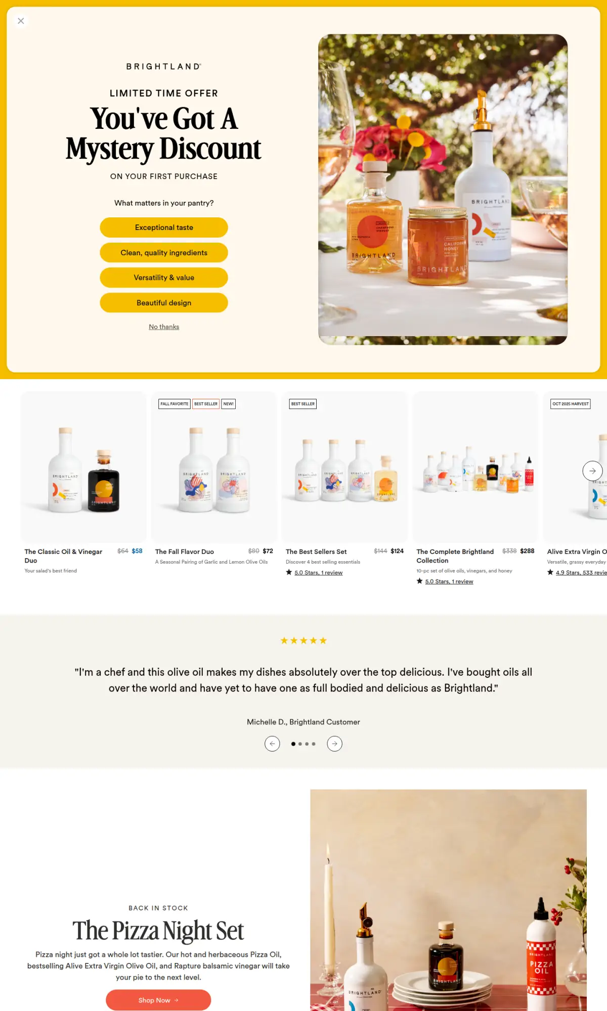 Brightland homepage, the page as you scroll