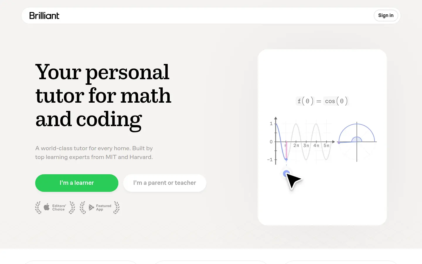 Brilliant homepage, first screen, design by Brilliant