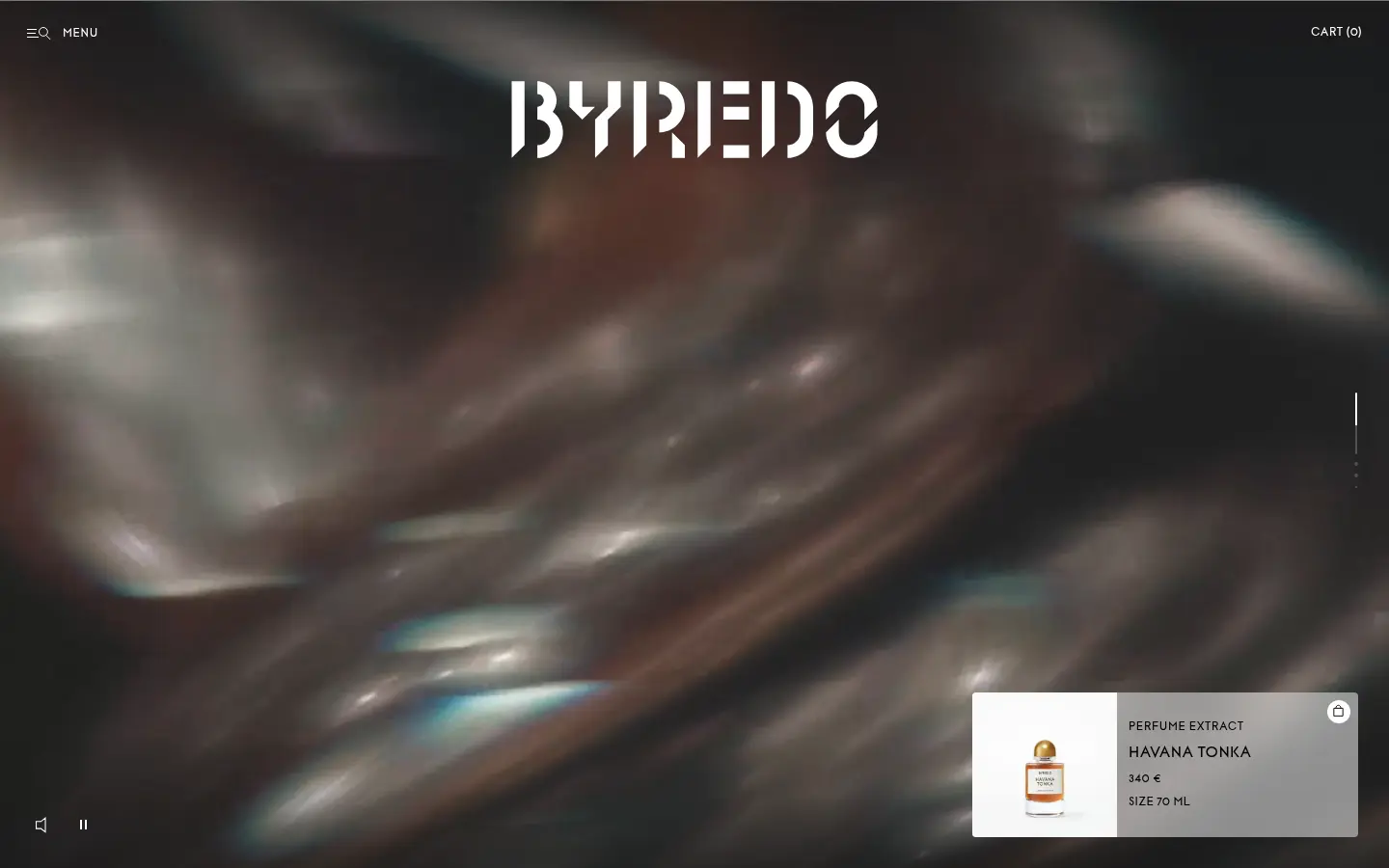 Byredo homepage, first screen, design by Byredo