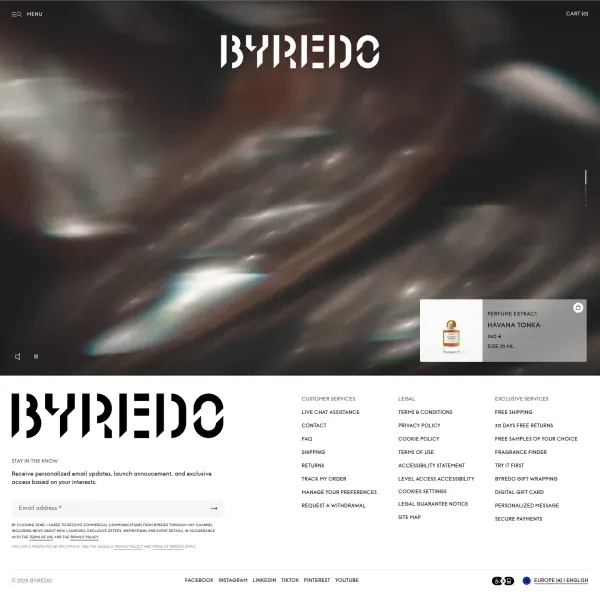 Byredo homepage, design by Byredo