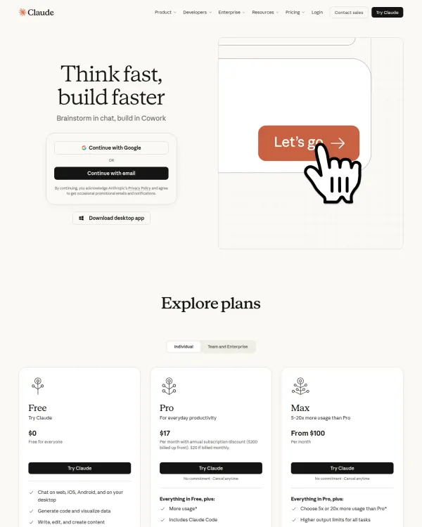 Claude homepage, design by Anthropic