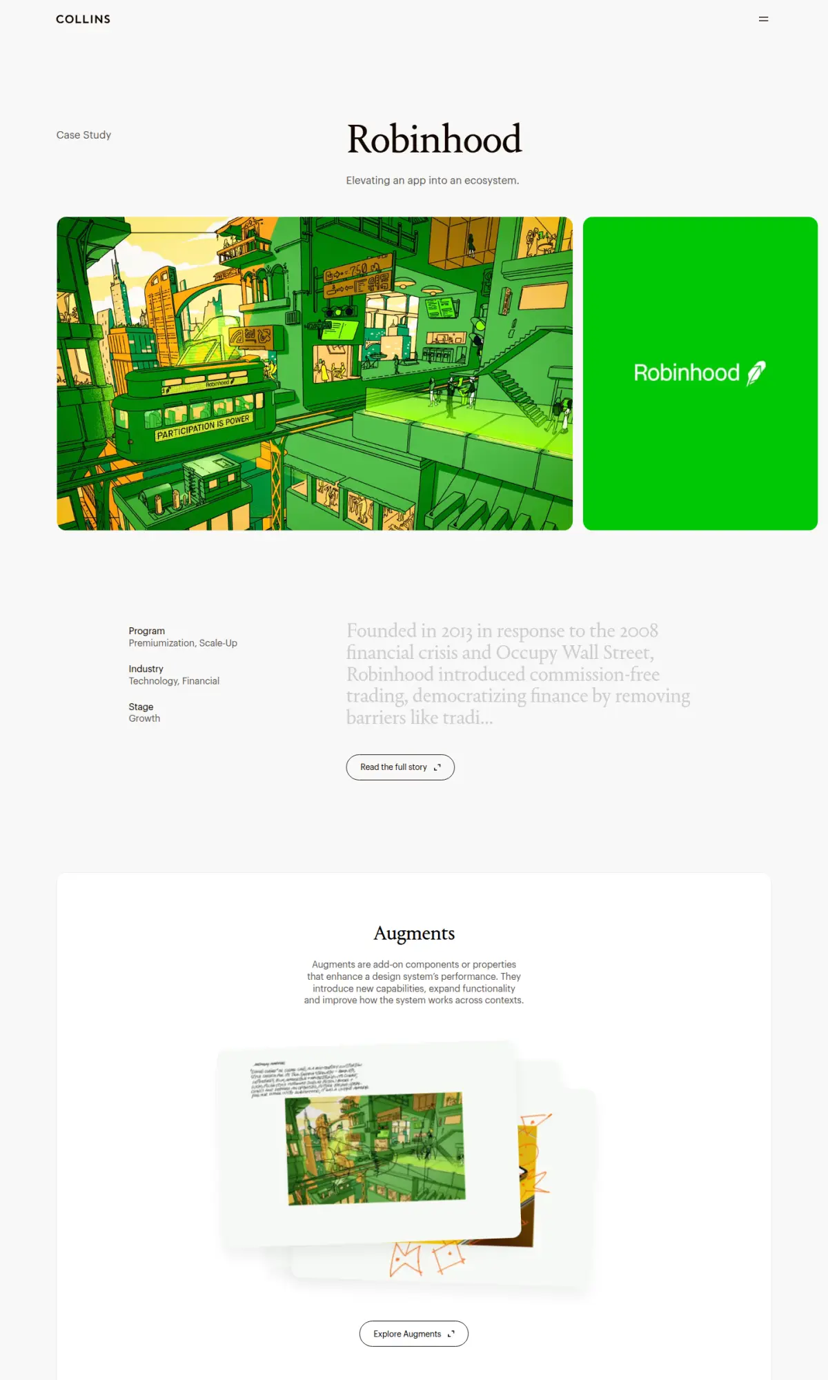 Robinhood identity by Collins, the page as you scroll