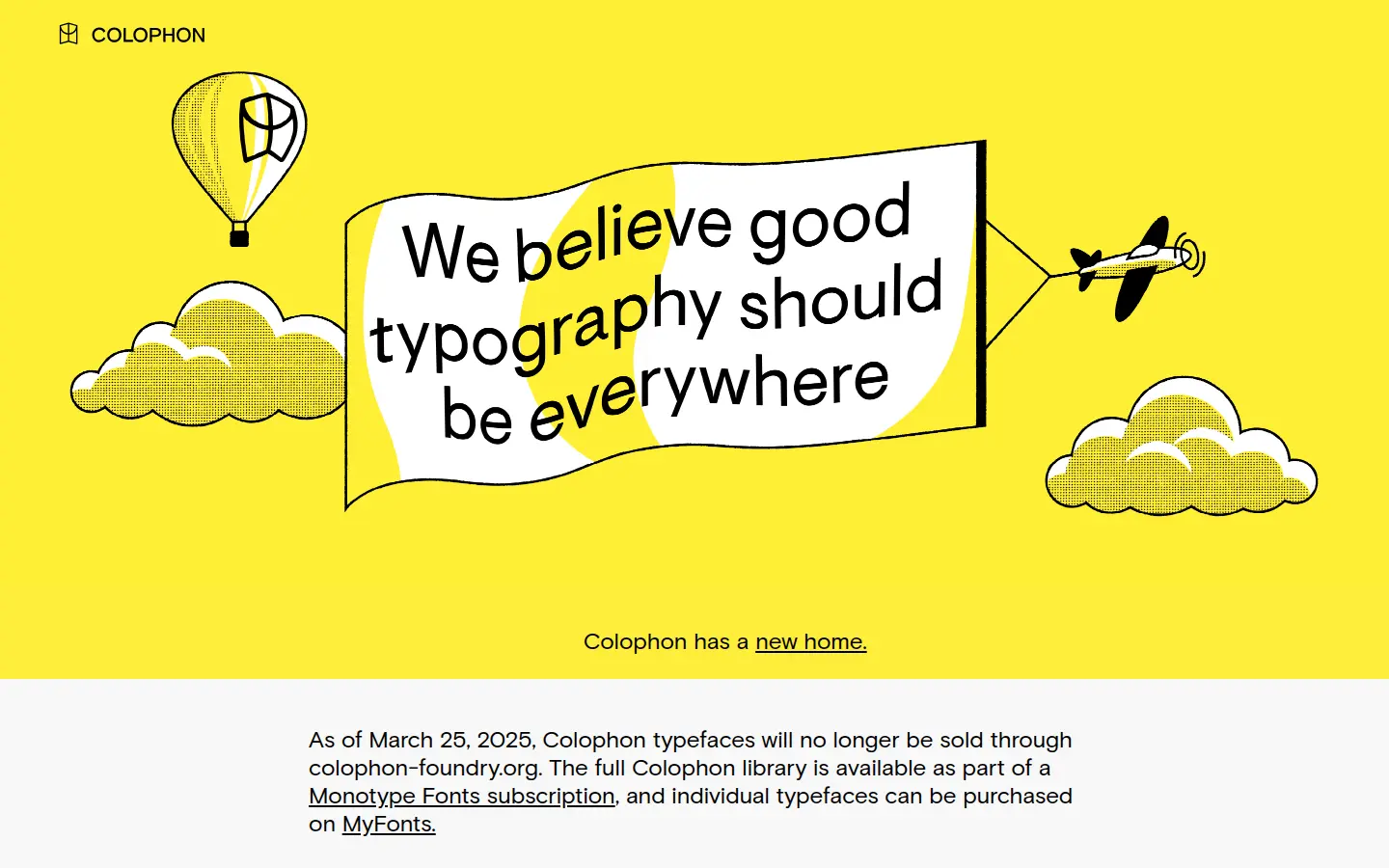 Colophon Foundry, first screen, design by Colophon