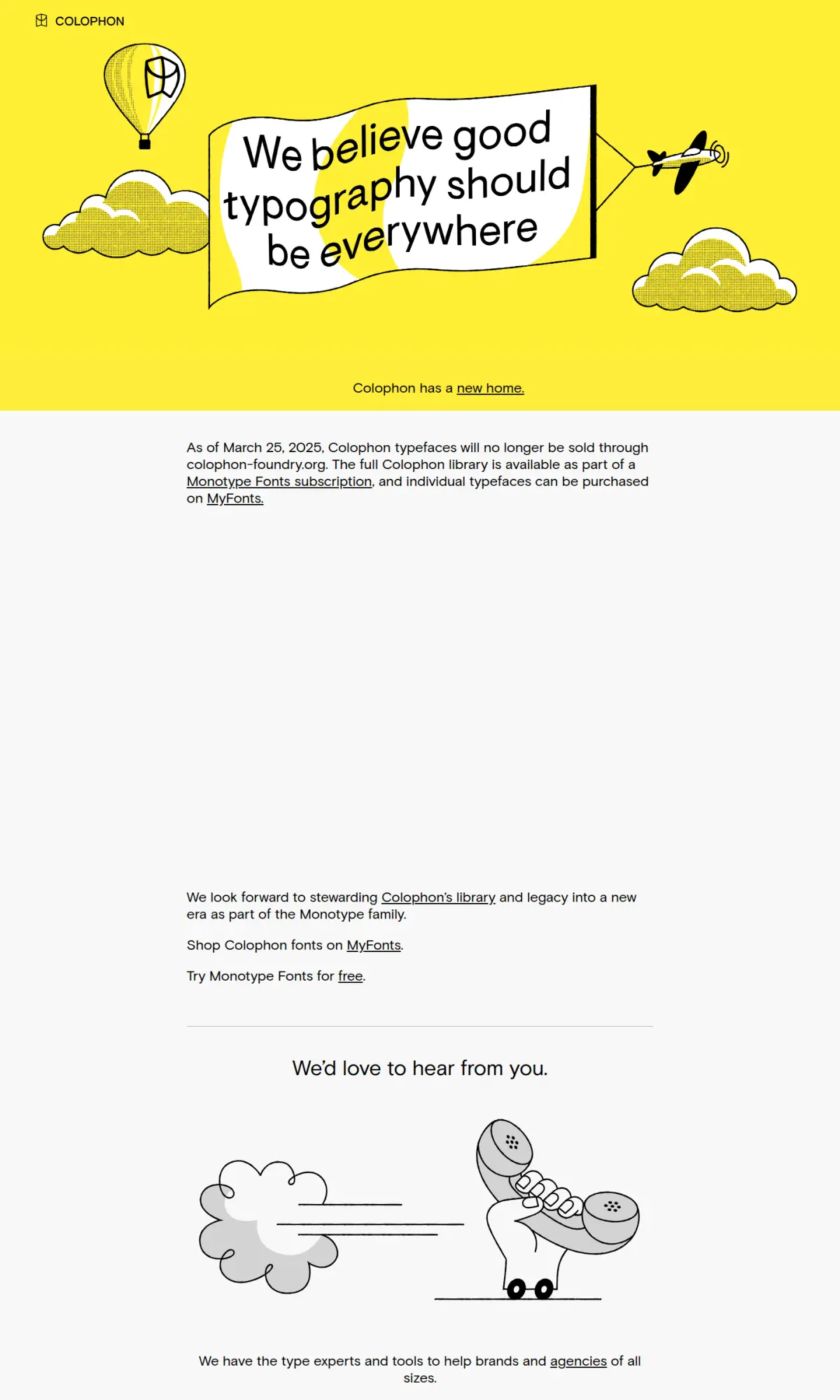 Colophon Foundry, the page as you scroll