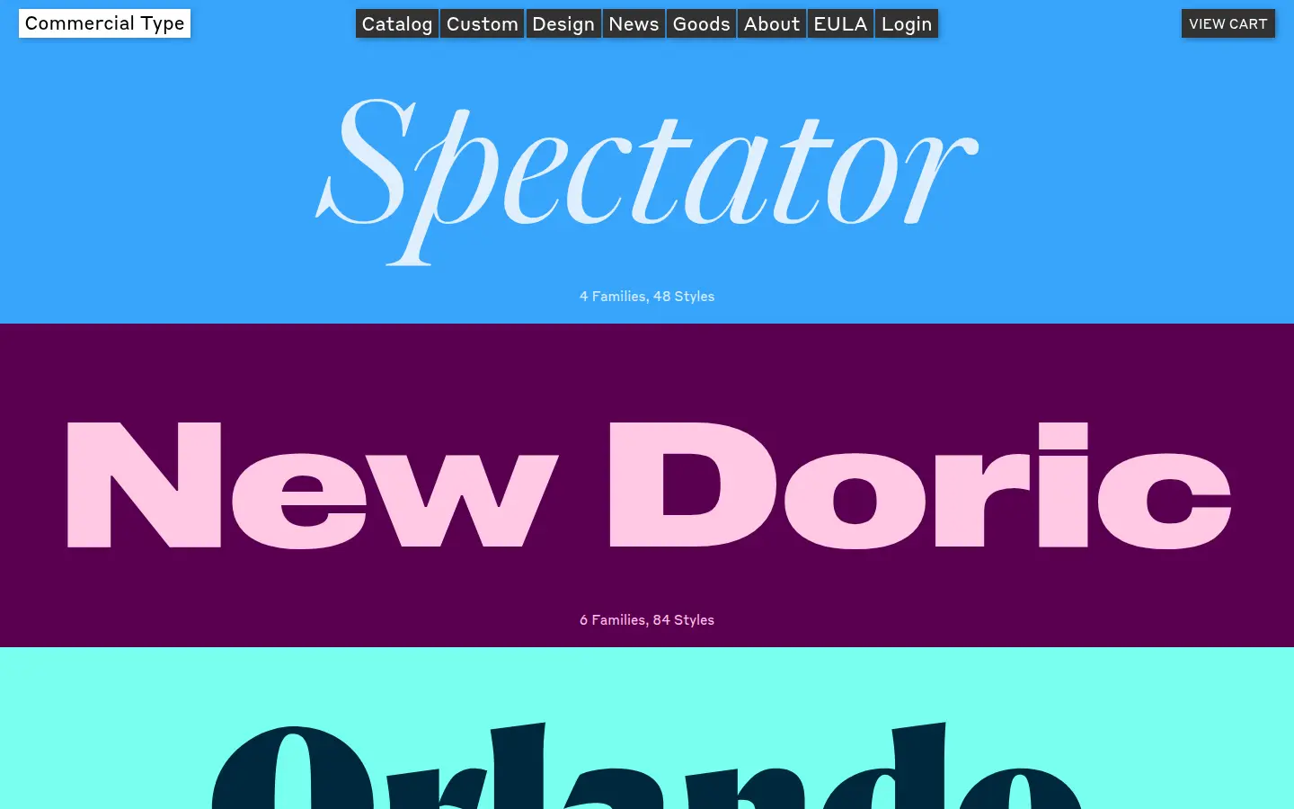 Commercial Type, first screen, design by Commercial Type