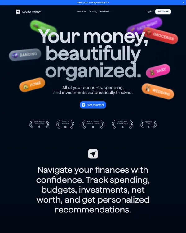 Copilot Money app site, design by Copilot