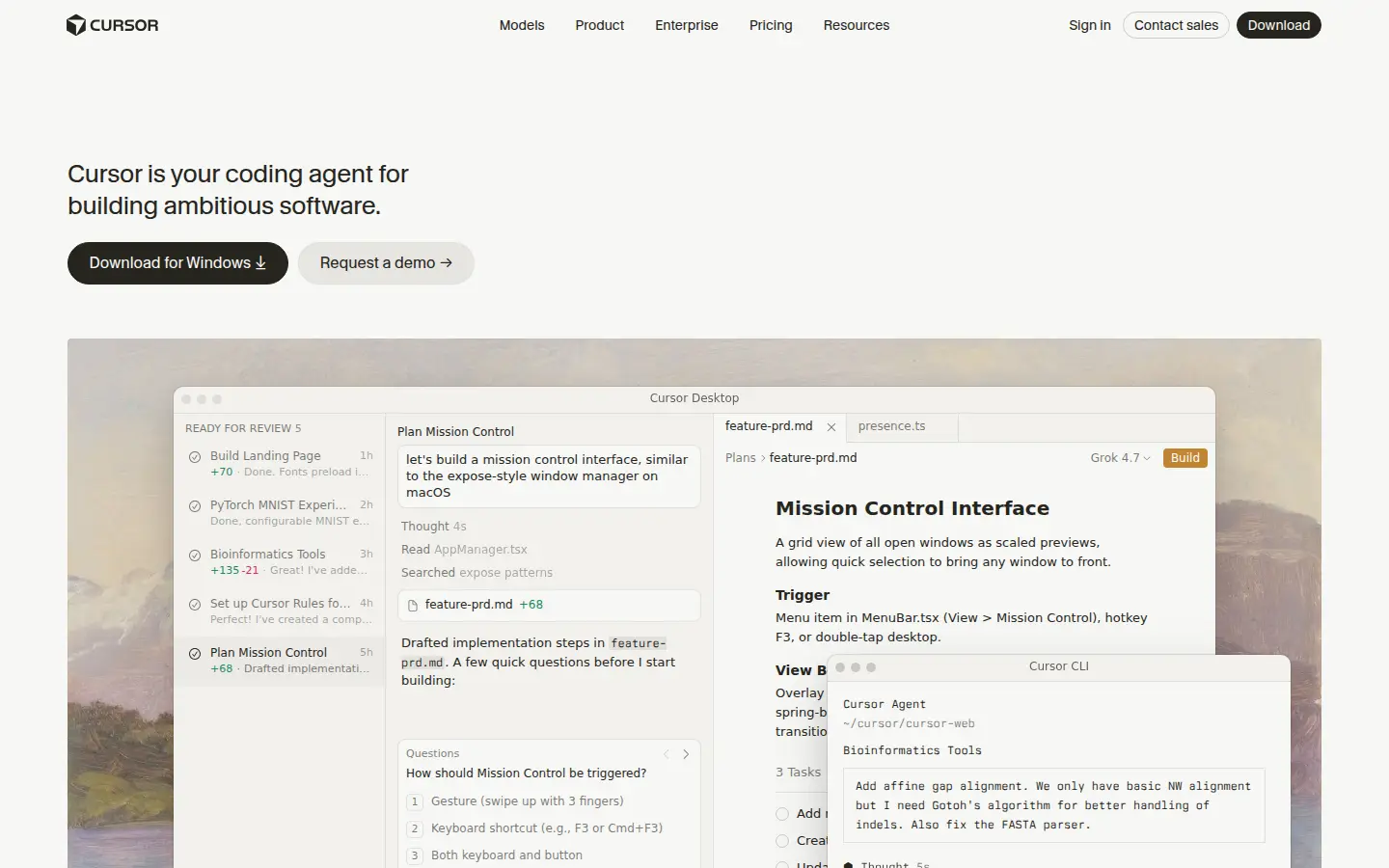 Cursor homepage, landing page design by Anysphere