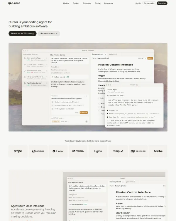 Cursor homepage, design by Anysphere