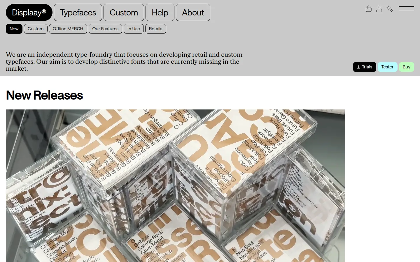 Displaay Type Foundry, first screen, design by Displaay