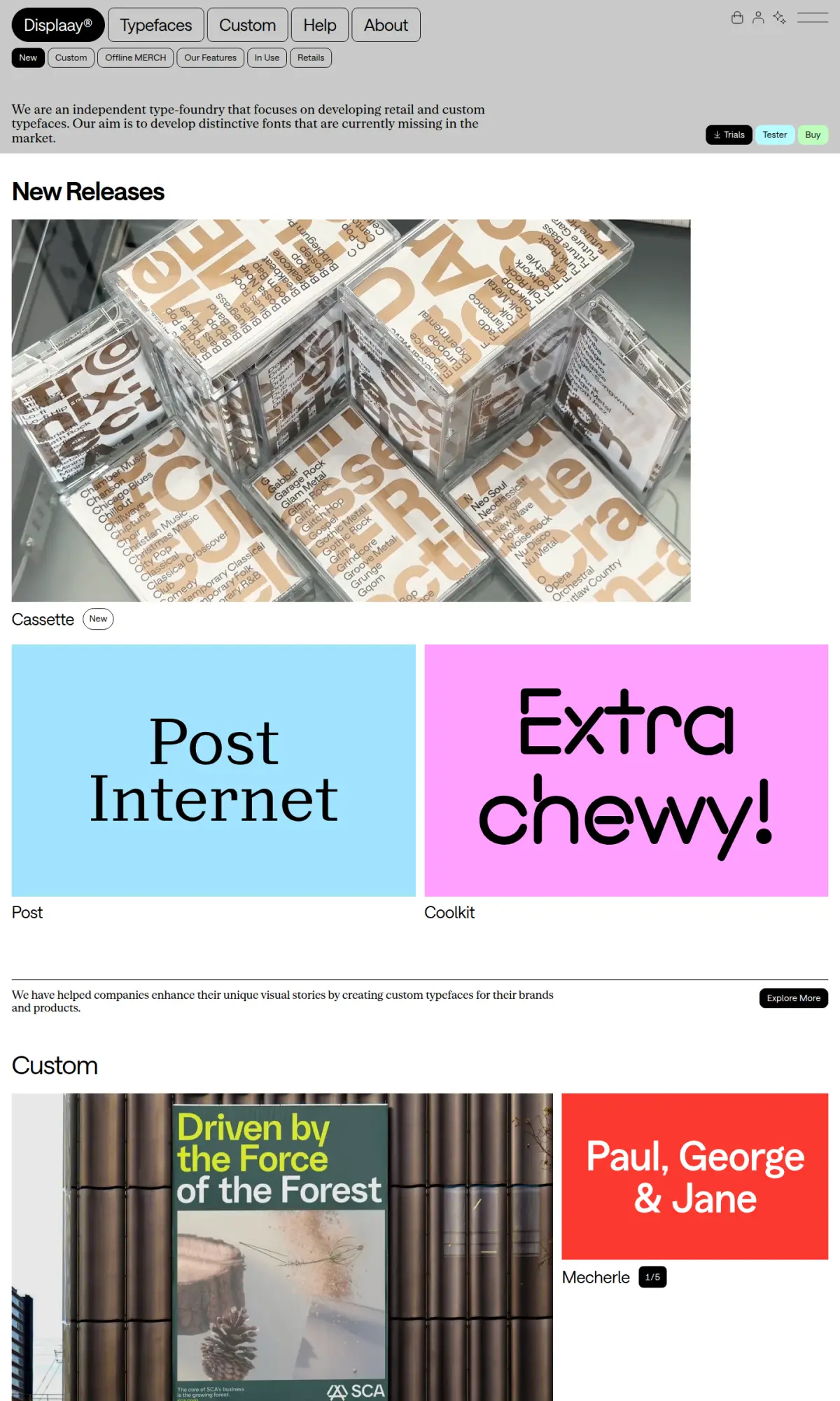Displaay Type Foundry, the page as you scroll