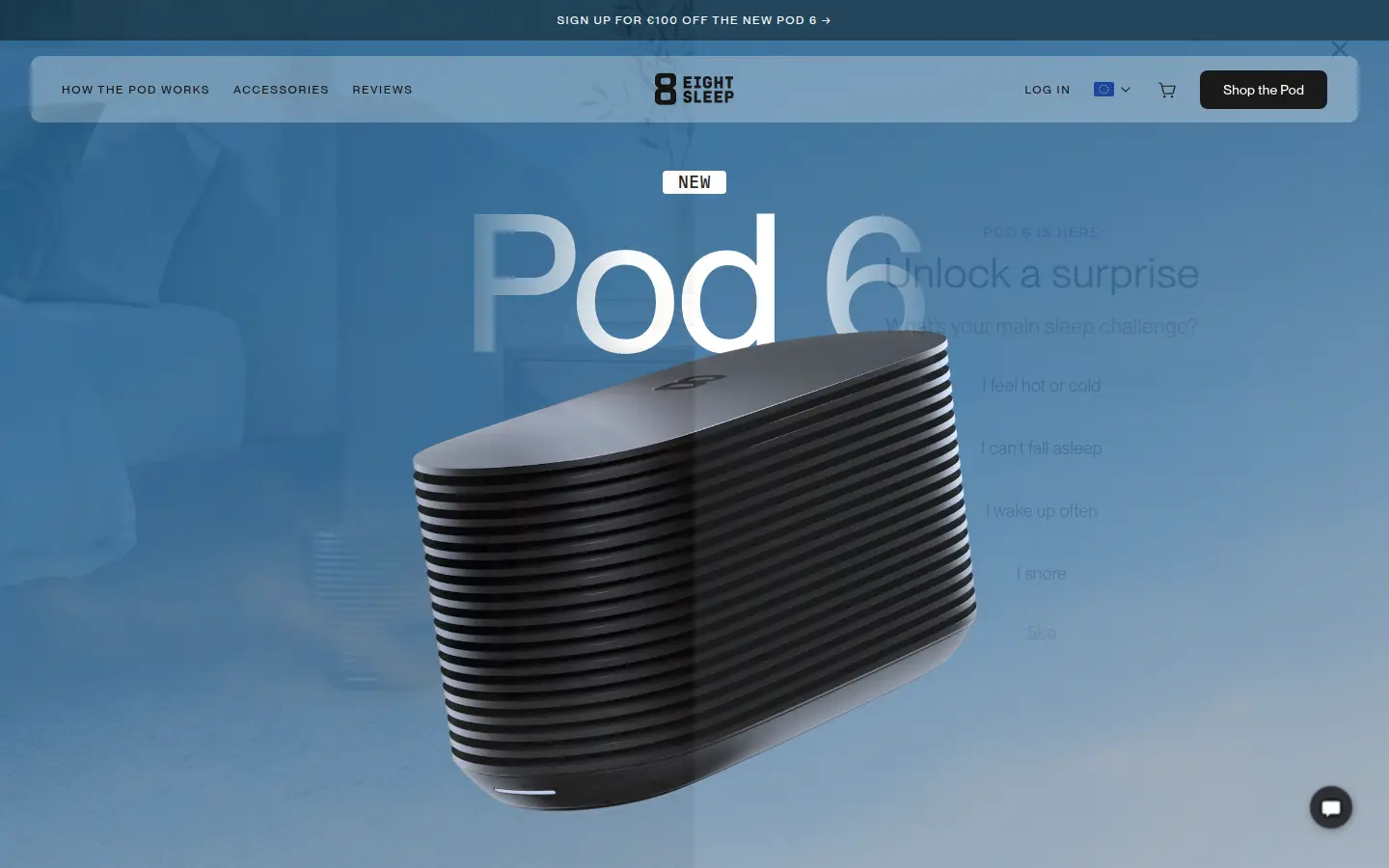 Eight Sleep homepage, landing page design by Eight Sleep