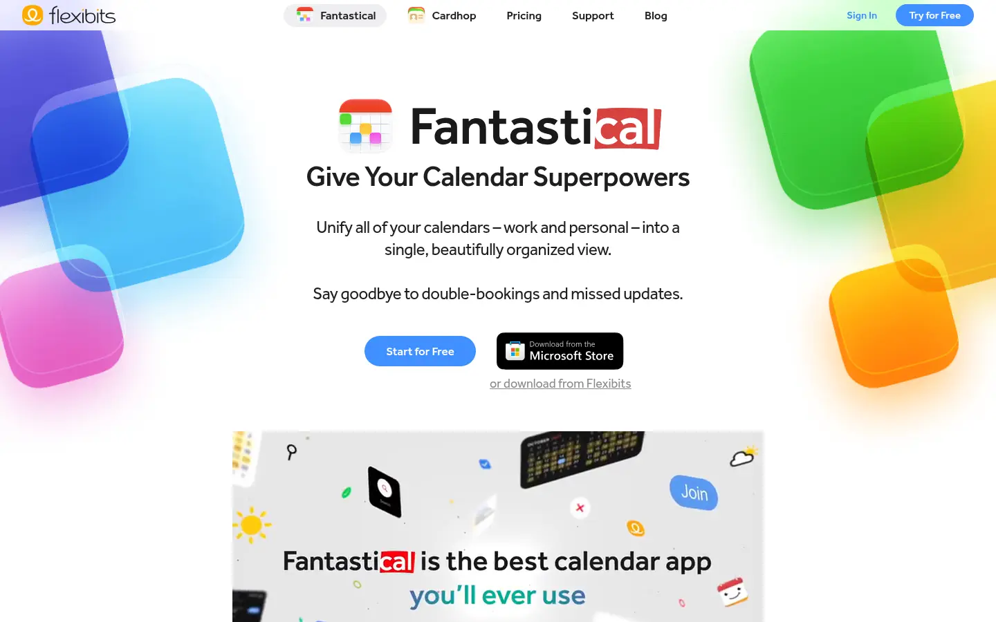 Fantastical app site, first screen, design by Flexibits