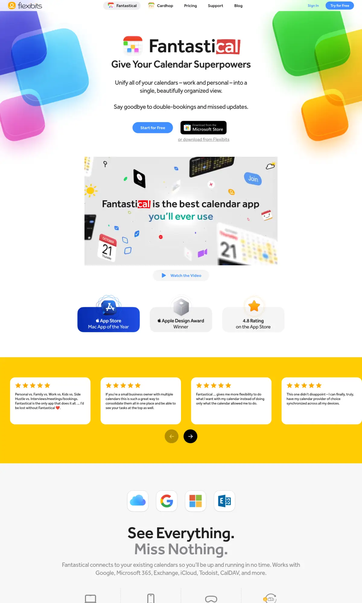 Fantastical app site, the page as you scroll