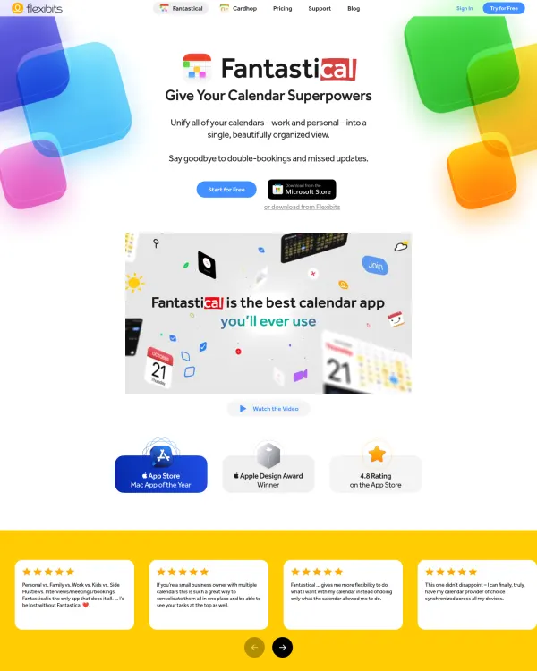 Fantastical app site, design by Flexibits