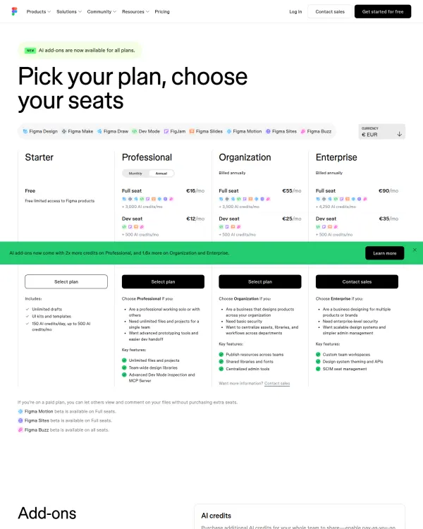 Figma pricing page, design by Figma