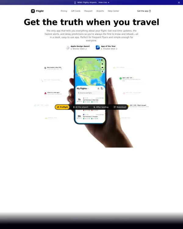 Flighty app site, design by Flighty
