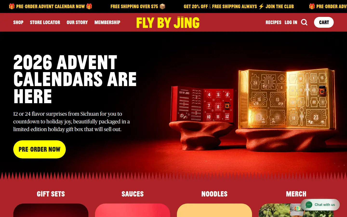 Fly By Jing homepage, first screen, design by Fly By Jing