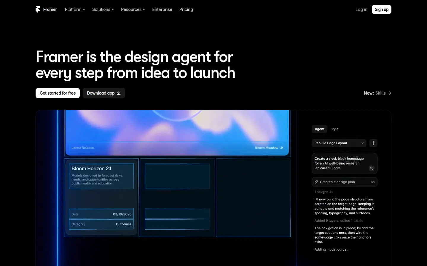 Framer homepage, first screen, design by Framer