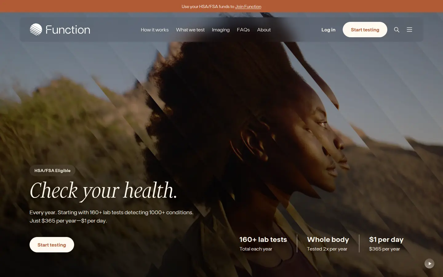 Function Health homepage, first screen, design by Function Health