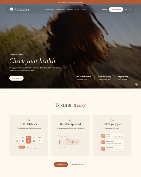 Function Health homepage, design by Function Health