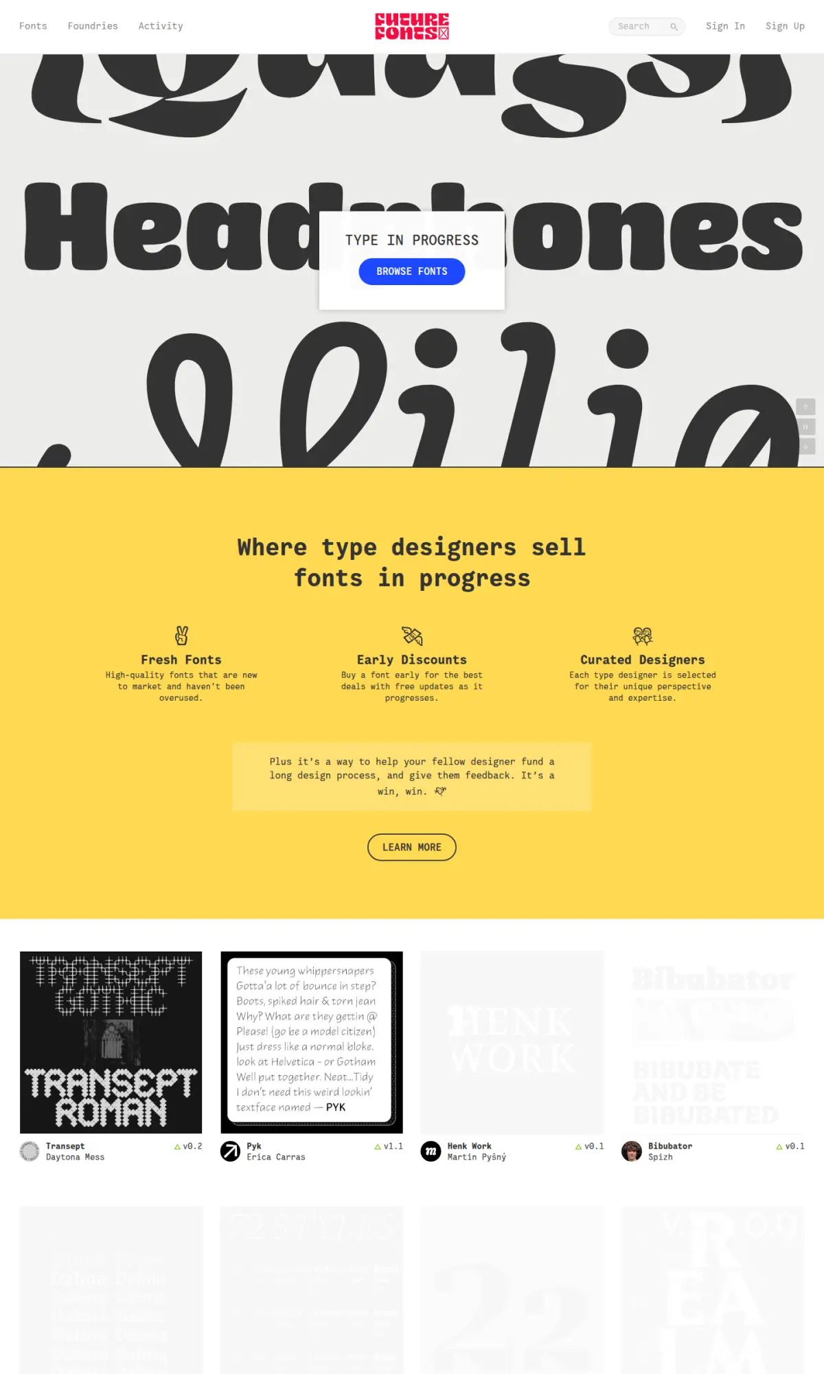 Future Fonts, the page as you scroll