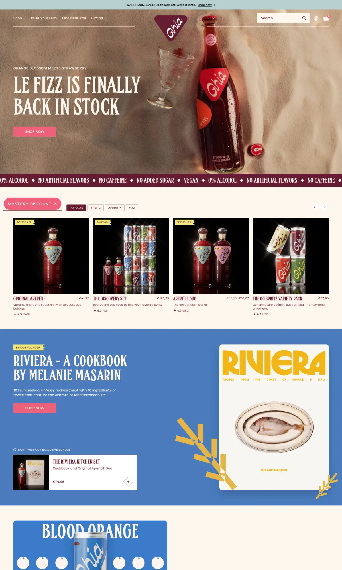 Ghia homepage, the page as you scroll