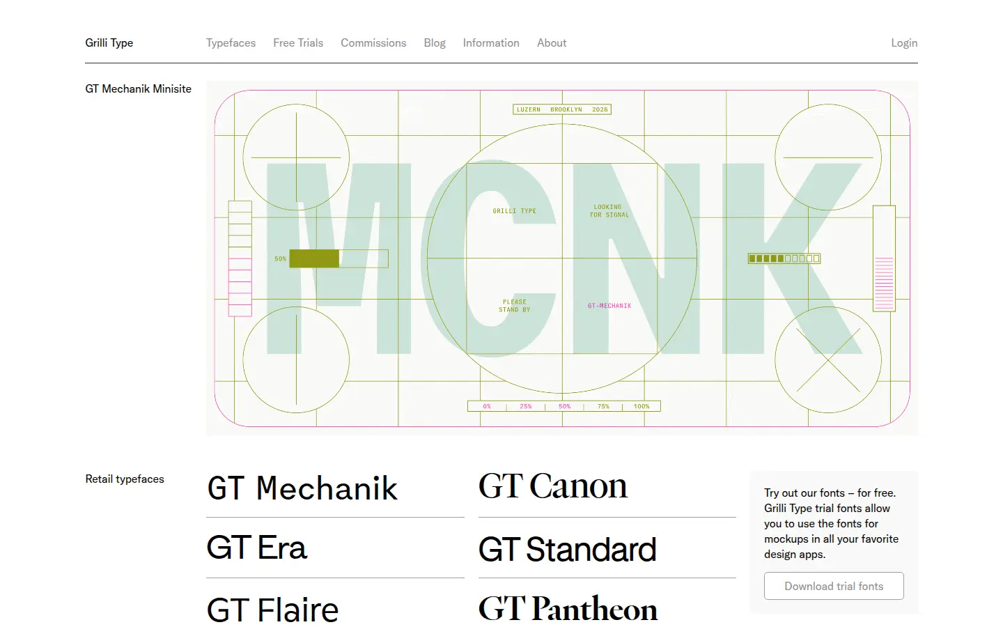 Grilli Type, first screen, design by Grilli Type