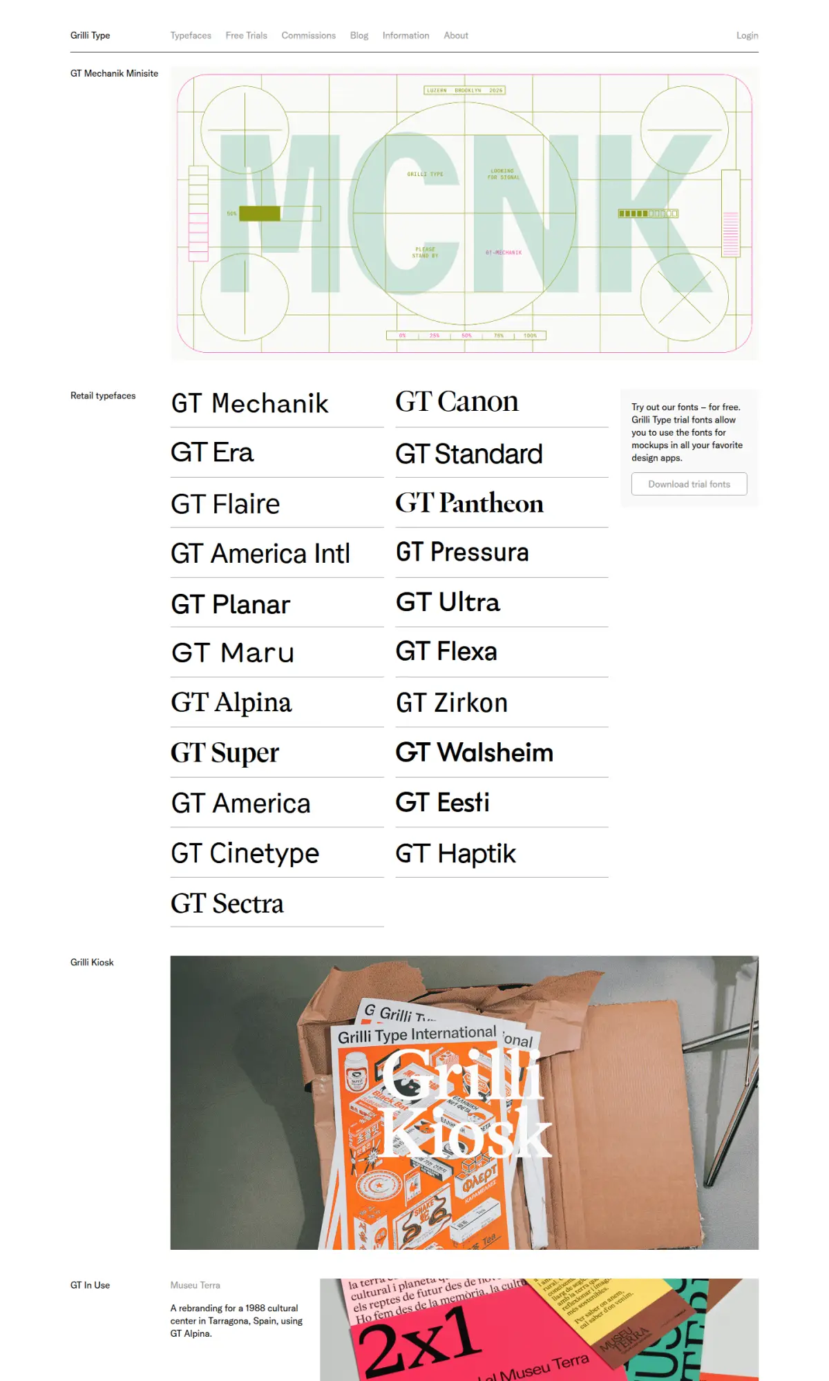 Grilli Type, the page as you scroll