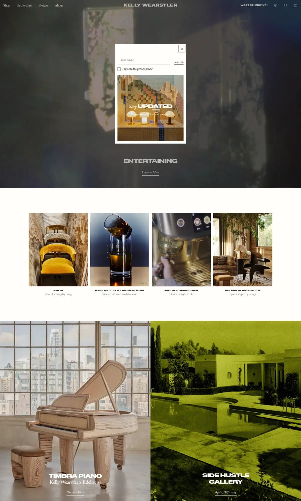 Kelly Wearstler homepage, the page as you scroll