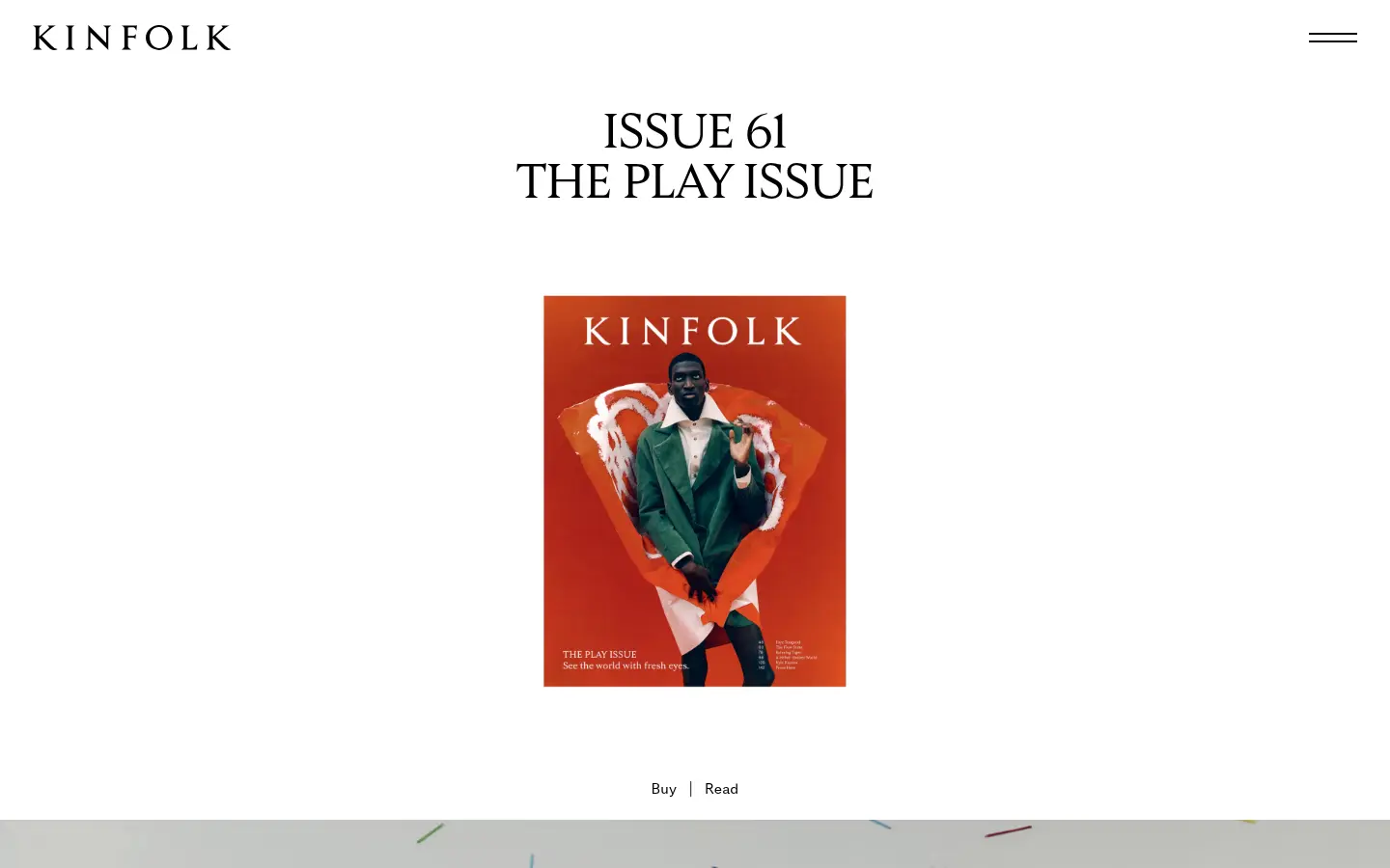 Kinfolk homepage, first screen, design by Kinfolk