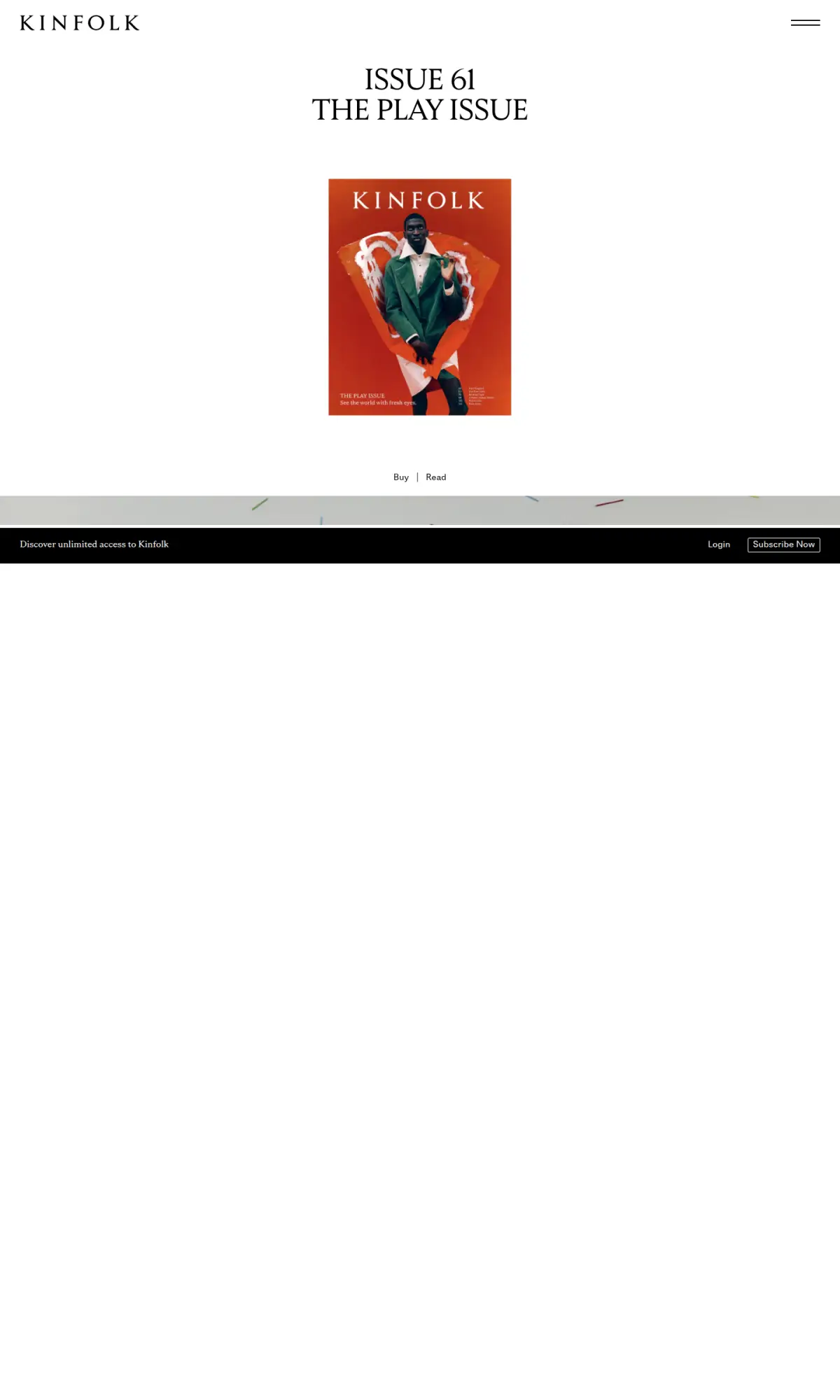 Kinfolk homepage, the page as you scroll