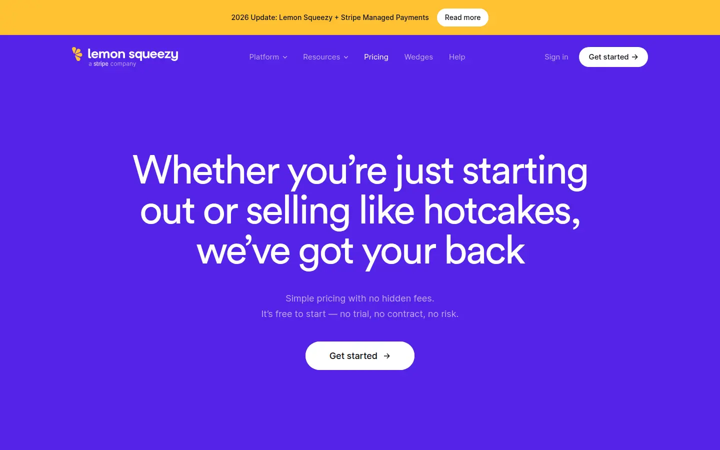 Lemon Squeezy pricing page, first screen, design by Lemon Squeezy