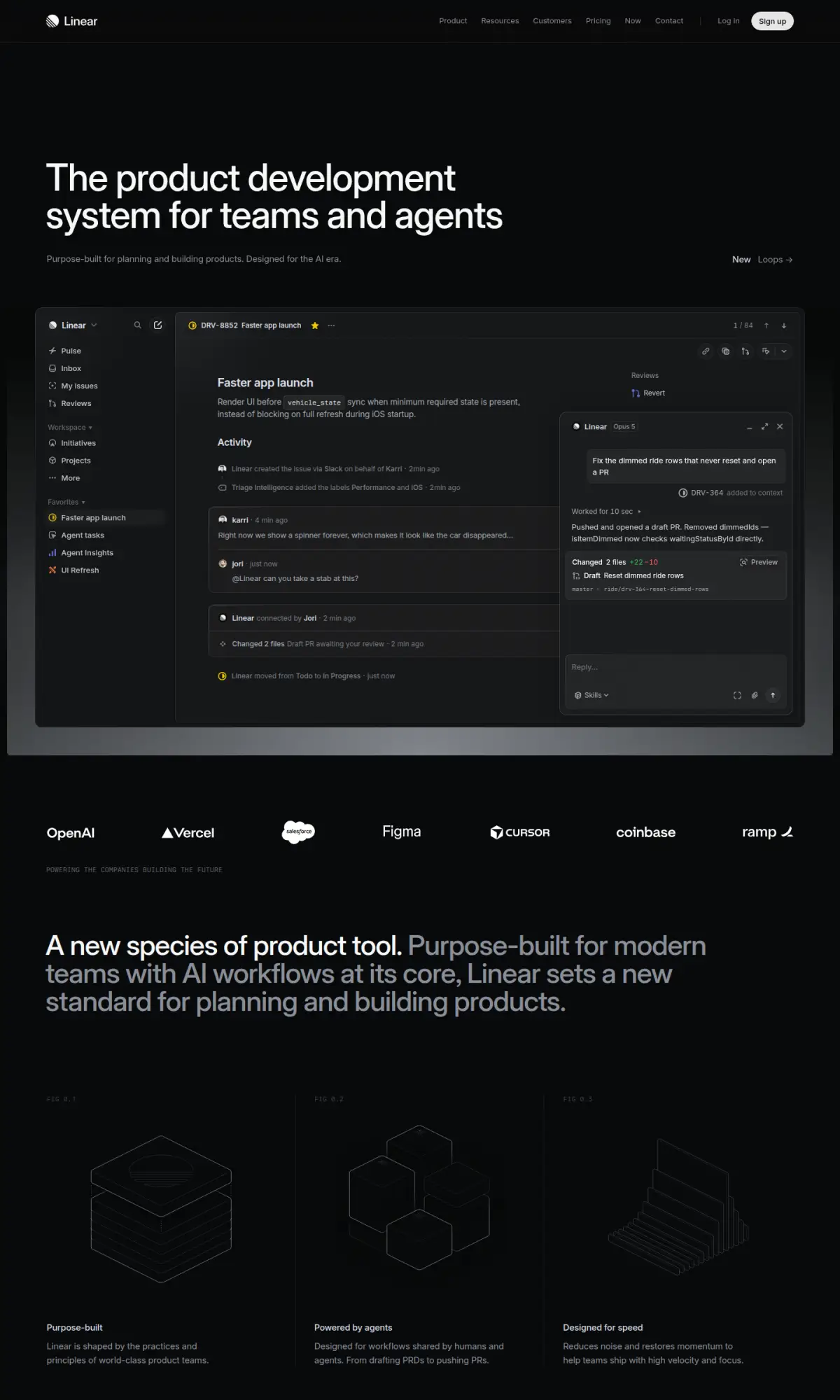 Linear homepage, the page as you scroll