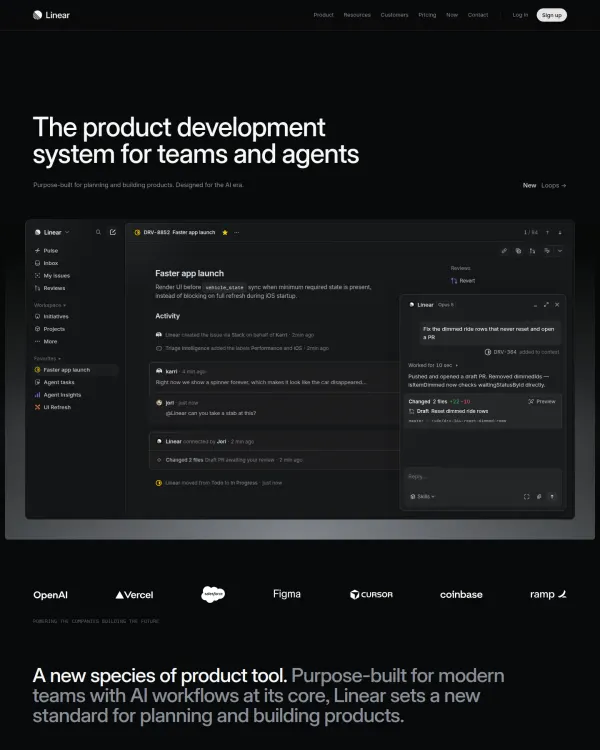 Linear homepage, design by Linear