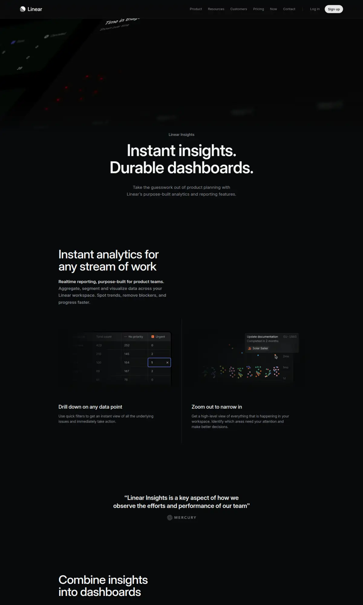 Linear Insights feature page, the page as you scroll